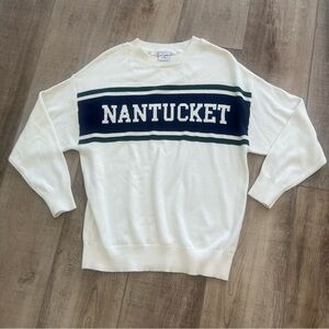 NANTUCKET MoonRise OVERSIZED Crewneck Knit Sweater Sz M Warm White Green Blue